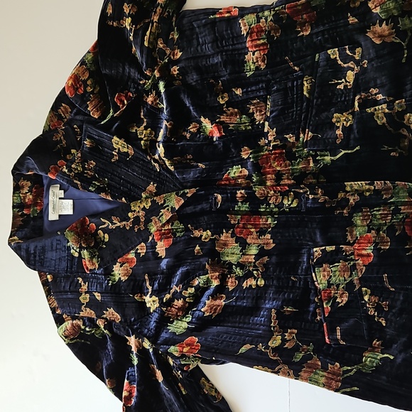 Coldwater Creek 1X Velveteen Blazer Navy Multi Floral Fairy Indie Artsy - Picture 10 of 10